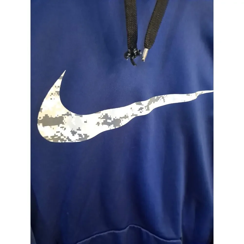 Nike Dry-Fit Blue Hoodie Sweatshirt with White‎ Camo Swoosh Size XL